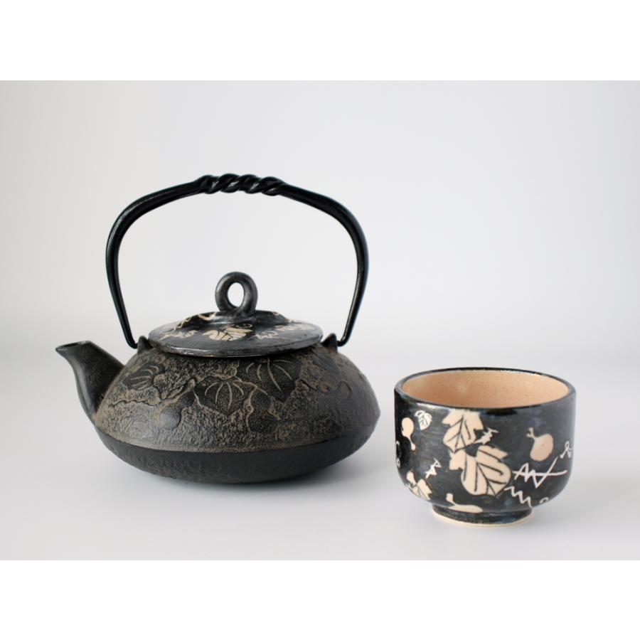 西川貞三郎商店 茶の間セット 鉄急須＆汲出し碗 瓢箪唐草 京焼 清水焼