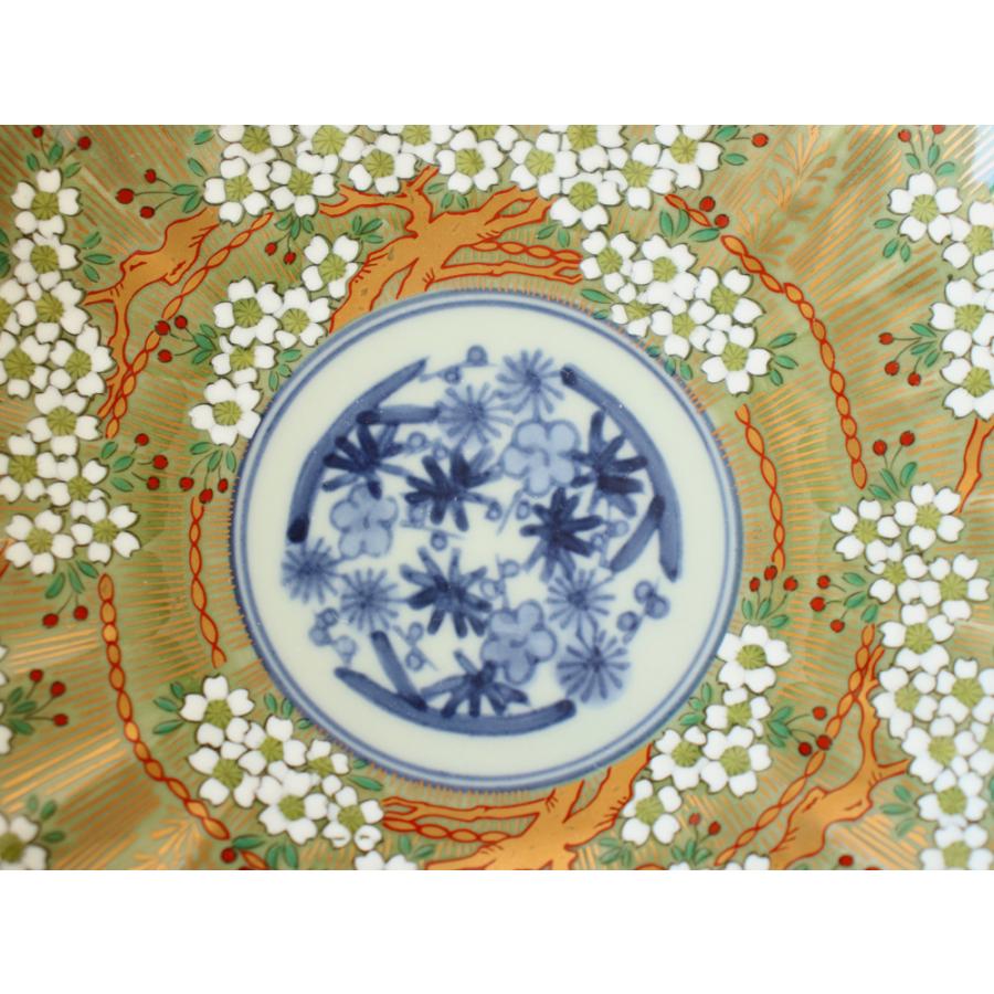 林九郎窯 古伊万里様式 琳派桜樹文 プレート15cm (緑) 波佐見焼 5号