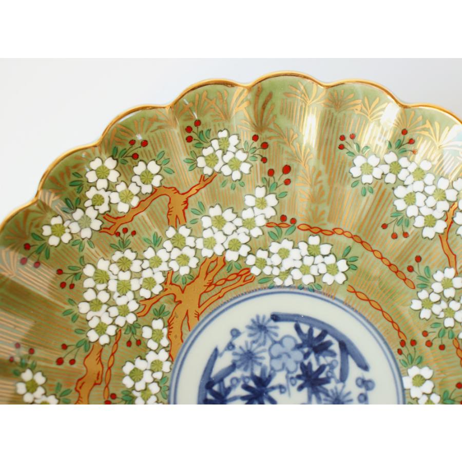 林九郎窯 古伊万里様式 琳派桜樹文 プレート15cm (緑) 波佐見焼 5号