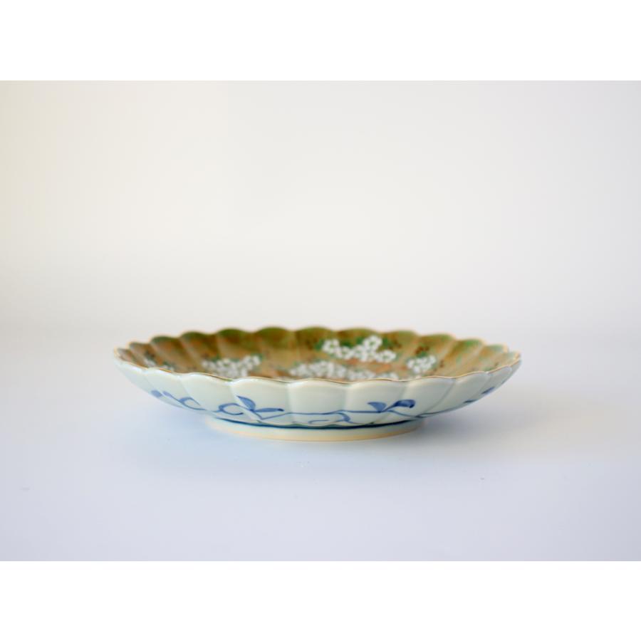 林九郎窯 古伊万里様式 琳派桜樹文 プレート15cm (緑) 波佐見焼 5号
