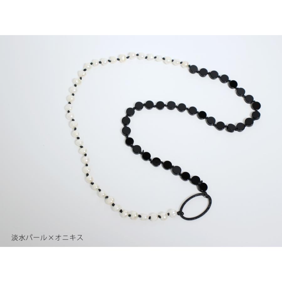 タッテバイタッテ グラスホルダー 淡水パール×オニキス 天然石 ロング