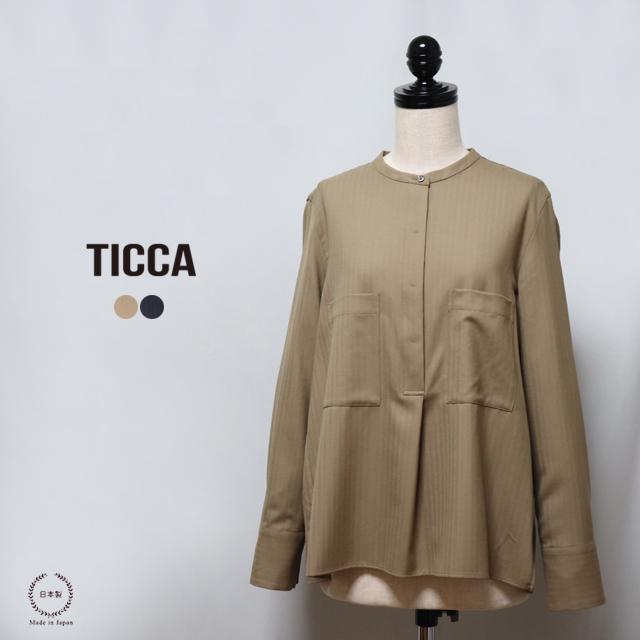 魅力的な ） ティッカ （ TICCA ウール100％ ヘリンボーン織りノーカラーシャツプルオーバー 薄手でさらりとした肌触り 長袖