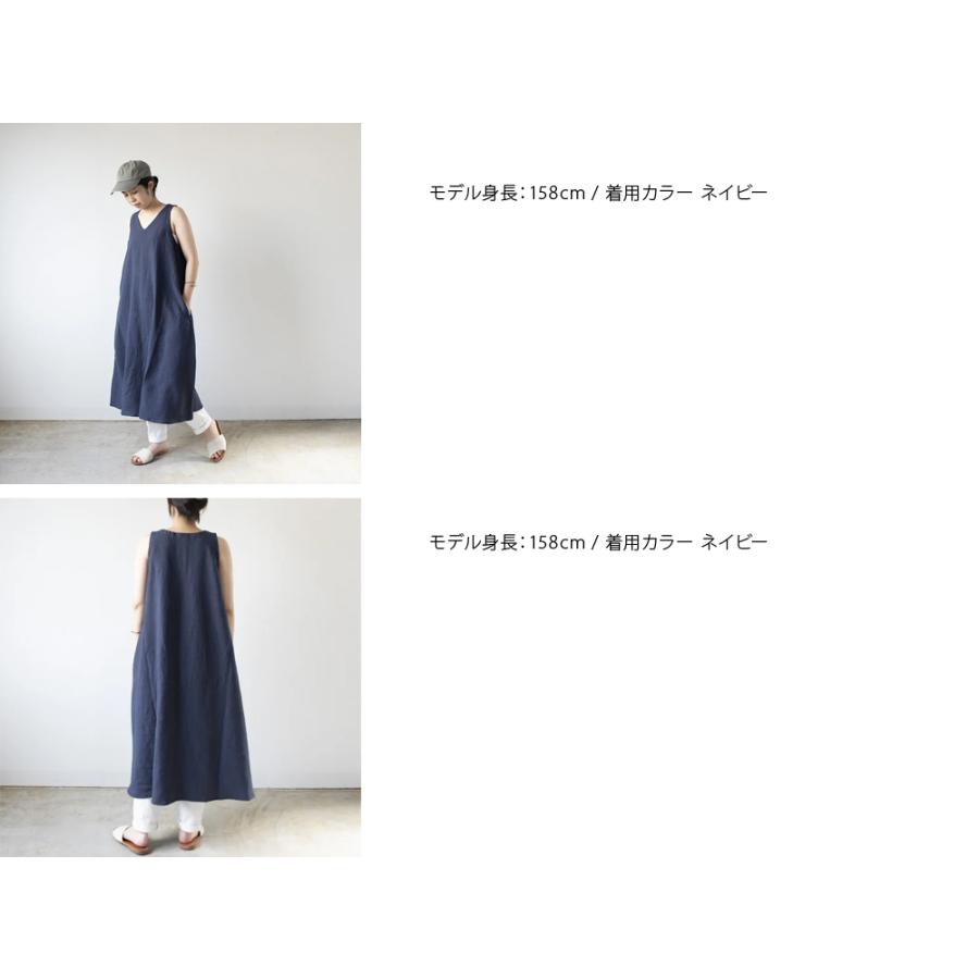 yohaku 余白 リネン ノースリーブフレアワンピース d0042 ネイビー