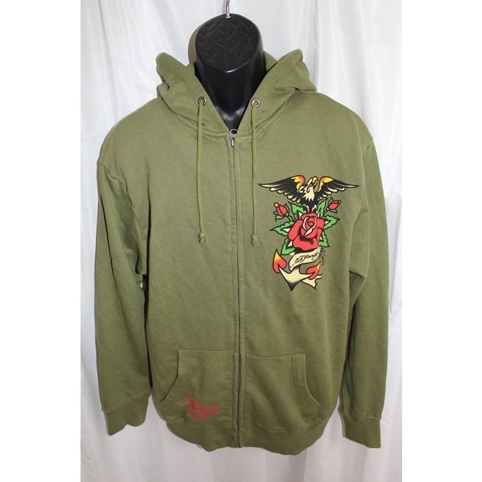 エドハーディー ed hardy メンズフルジップパーカ グリーン Mサイズ 新品 パーカー｜selectshop-blume