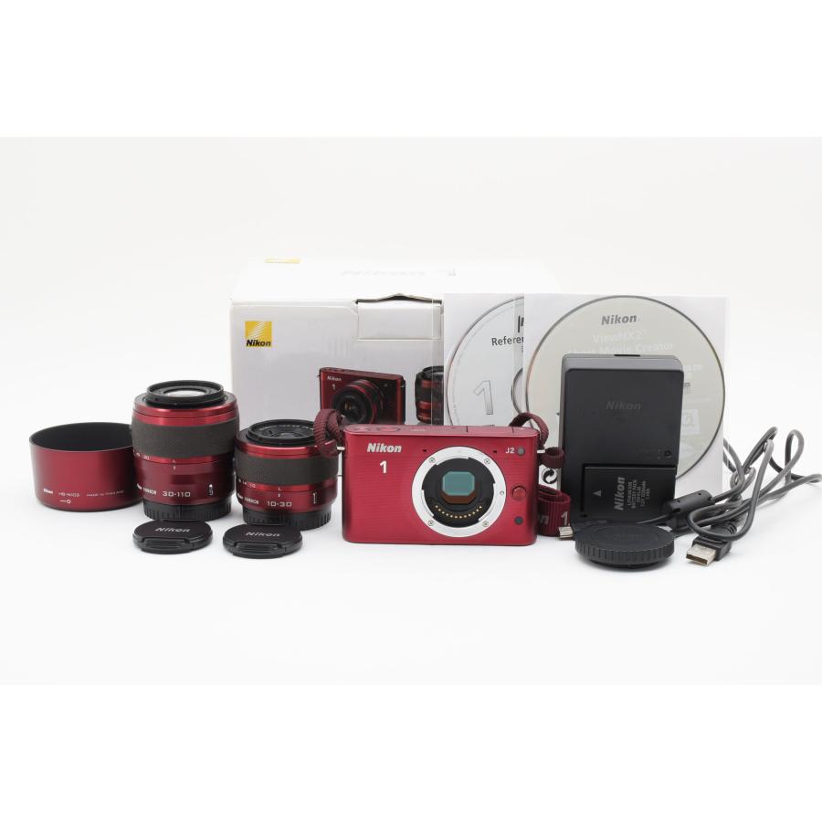 Nikon 1 J2 レッド 1015万画素 + VR 10-30mm/30-110mm ダブルズーム 