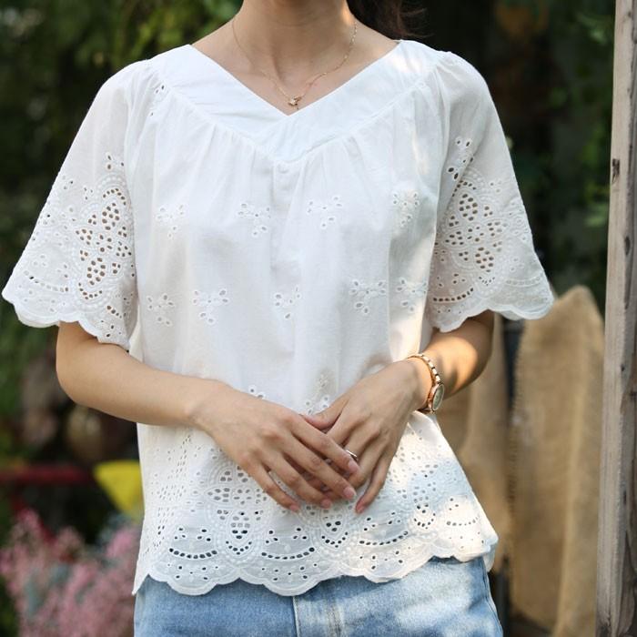 スカラップレース ゆったりvネック 五分袖ナチュラルコットンブラウス レースブラウス シャツブラウス チュニックブラウス 花柄レース 半袖 マタニティ トップス Aqh 1901 Select Shop Ica 通販 Yahoo ショッピング