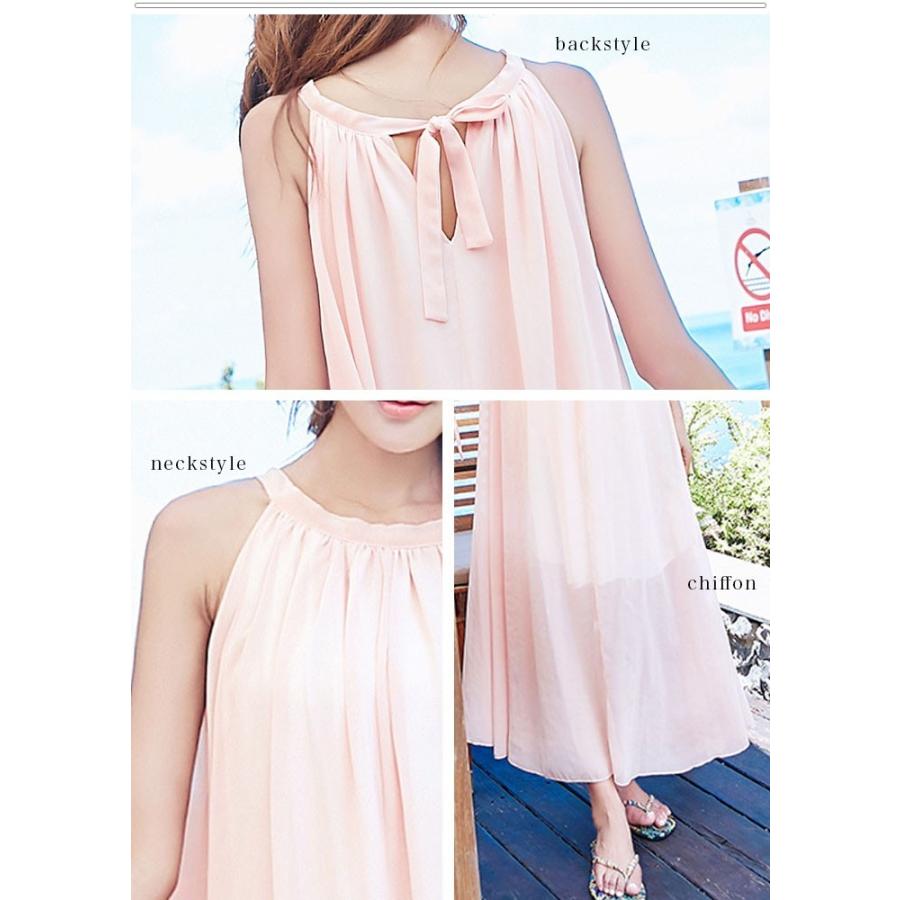 シフォンワンピース レディース キャミソール ロング マキシ Aライン