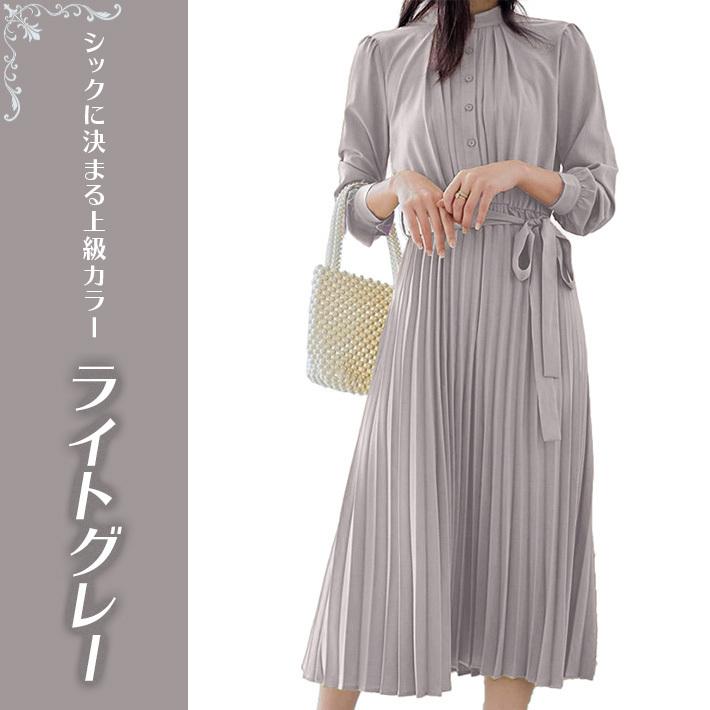 プリーツワンピース レディース Aライン シフォン フレア ミモレ