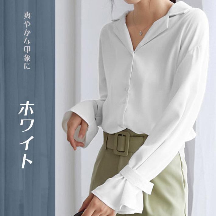 シャツブラウス レディース オフィス シフォン オープンカラー