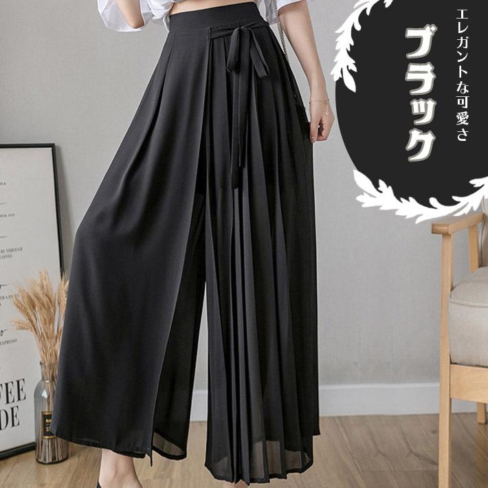 黒 スカート風ワイドパンツ プリーツ入り 黒 スカート風ワイドパンツ プリーツ入り