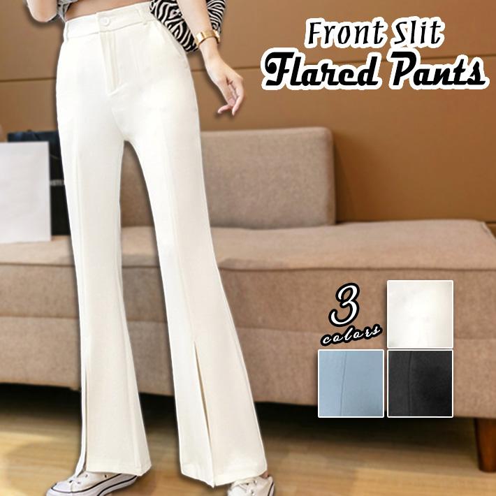 フレアパンツ レディース スリット ストレッチ パンタロン ベルボトム