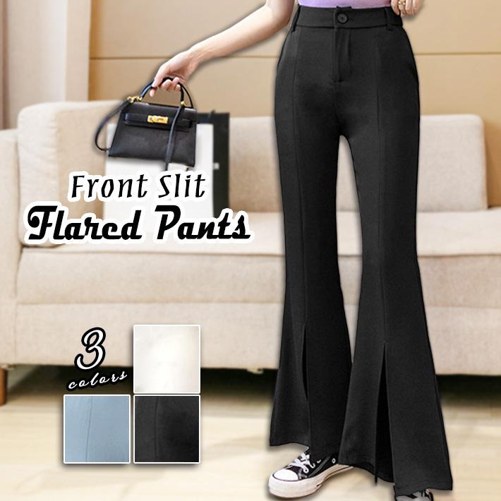 フレアパンツ レディース スリット ストレッチ パンタロン