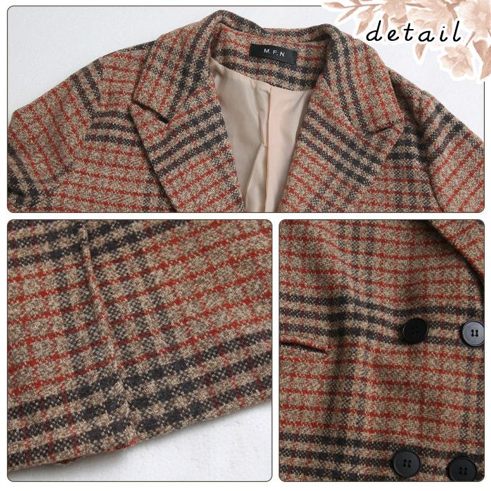 チェスターコート レディース ロング ツイード オーバー チェック