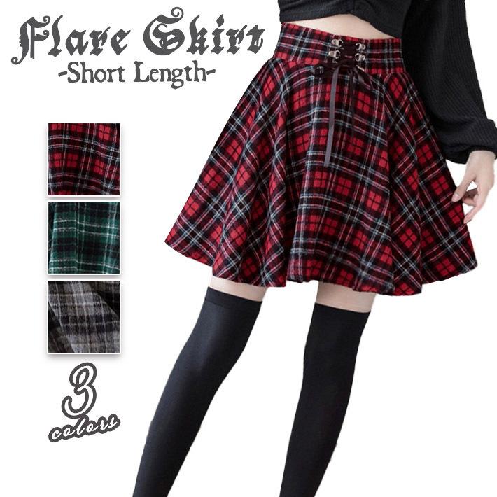 ショートスカート レディース フレア ミニ チェック ハイ