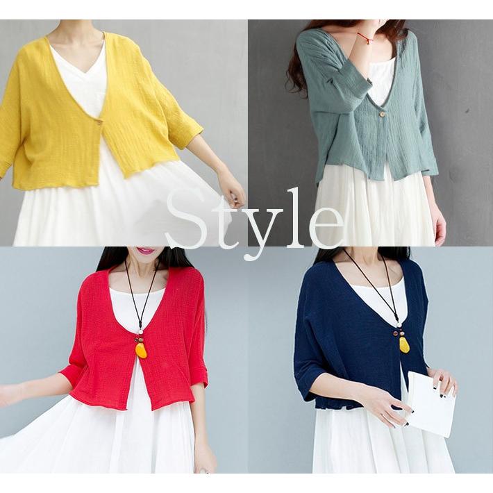 ボレロ カーディガン ショート サマー カーデ 涼しい 薄手 綿 麻 UV