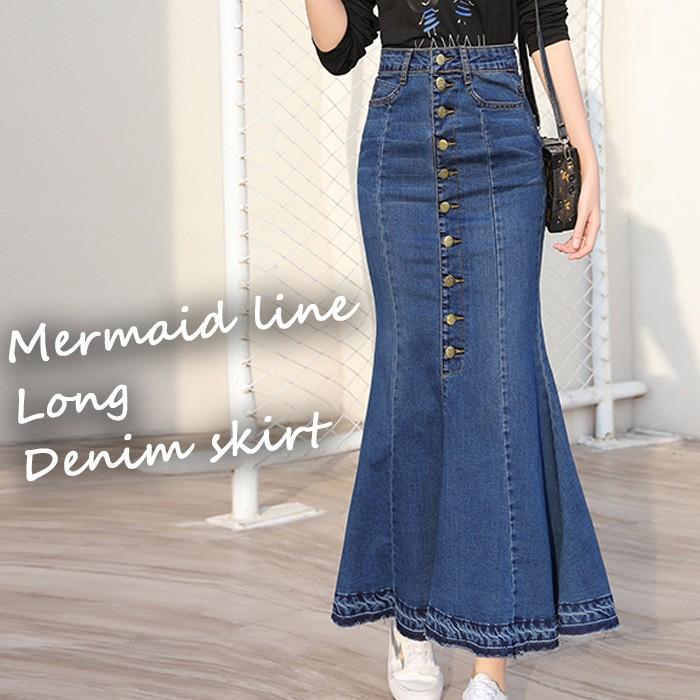 ロング丈 ストレッチデニム素材 マーメイドスカート デニムスカート タイトスカート ロングスカート マキシスカート カットオフ 切りっぱなし ナチュラル Xxl 1901 Select Shop Ica 通販 Yahoo ショッピング