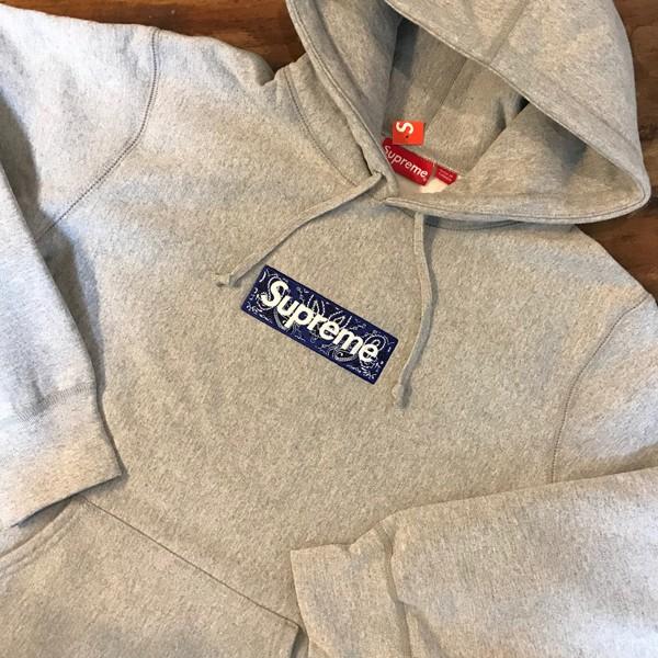 19AW Supreme Bandana Box Logo Hooded Sweatshirt Heather Grey M