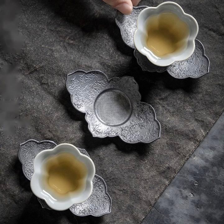 錫製 茶托 茶器 茶道具 煎茶道具 5客 中国茶器 錫製 茶托 茶器 茶道具 煎茶道具 5客 中国茶器