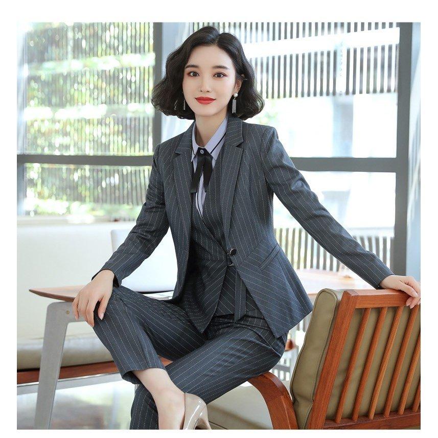 市場 22新作 入学式 女性 洗える ストライプ柄 2カラー パンツスーツ フォマール ママスーツ セレモニースーツ レディース トップス