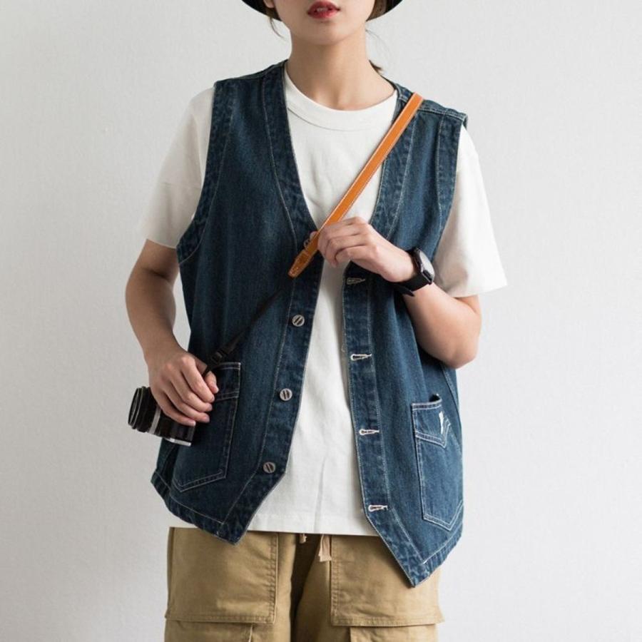 デニムベスト 前開き ベスト レディース ジレ デニム チョッキ カジュアル ジレベスト ゆったり アウター ノースリーブ H1174