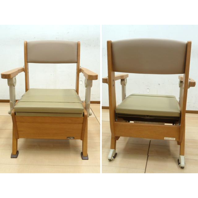 未使用品】 ウチヱ ポータブルトイレ さわやか 木製チェア ライト