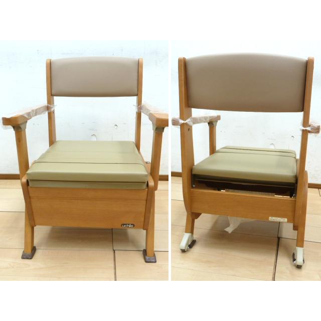【未使用】uchie ウチエ　 介護　家具調ポータブルトイレ 未使用品】 ウチヱ ポータブルトイレ さわやか 木製チェア ライト