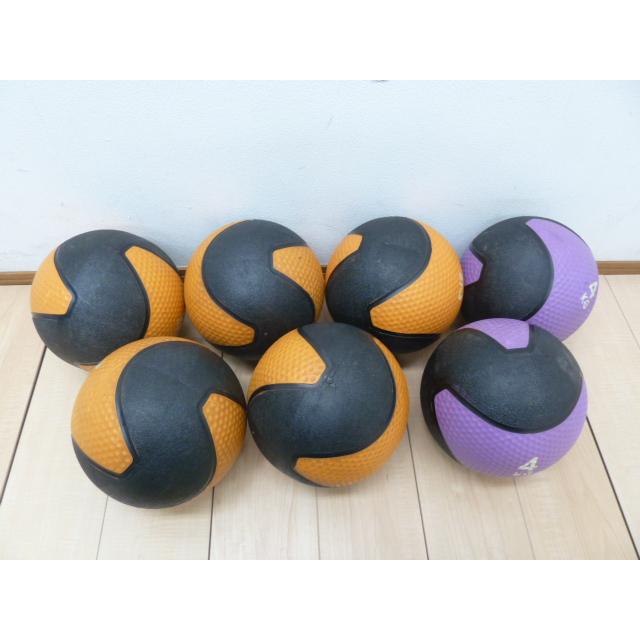 中古】メディシンボール 7点 ＆ ラック セット 2kg×5点 4kg×2点