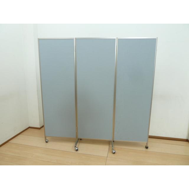 中古】3連 パーテーション ブルー 幅180cm キャスター W1800×D420 