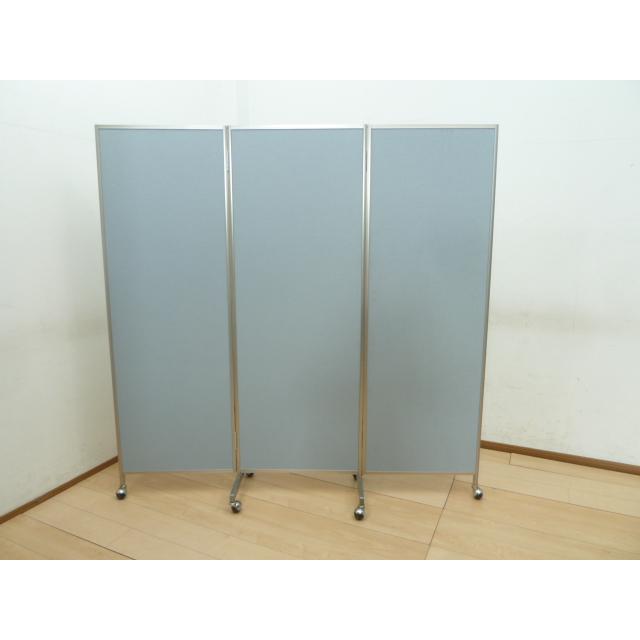 中古】3連 パーテーション ブルー 幅180cm キャスター W1800×D420 