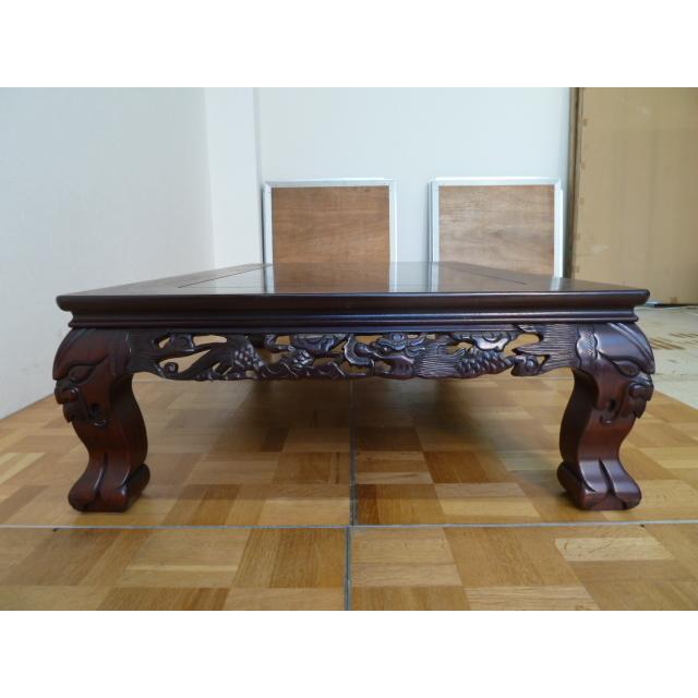 透かし彫り 座卓 張智雲 W1515×D916×H358mm 龍彫刻 机 座敷