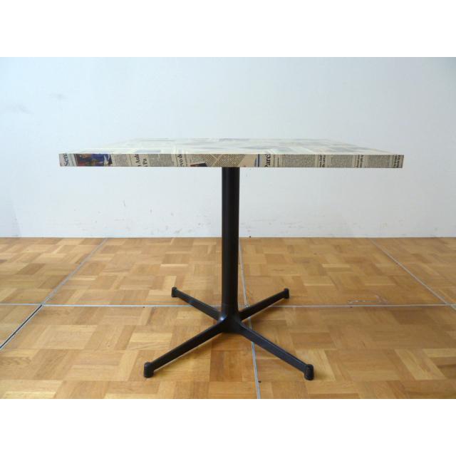 中古】業務用 角 テーブル W800×D680×H700mm 新聞柄 (5) 机 X脚