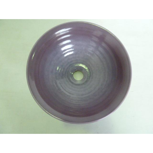 展示品】未使用 丸型 卓上 手洗い ボウル 紫 陶器製 幅320×奥行320×高 
