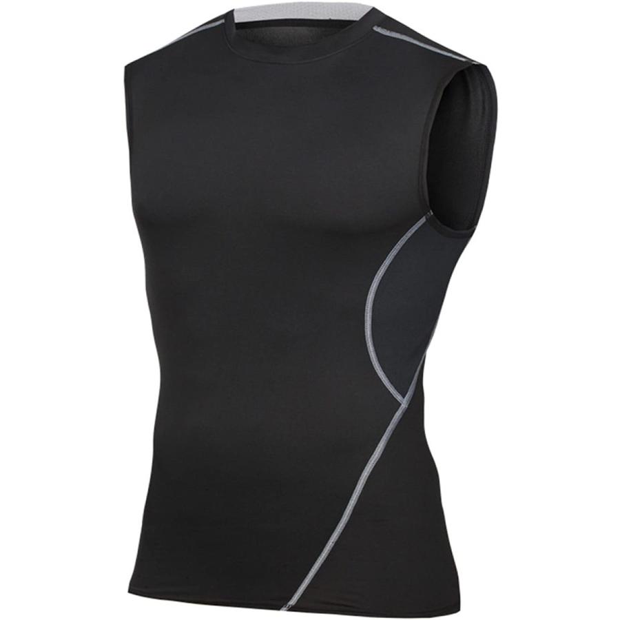 有名な SPORTIA コンプレッションウェア スポーツシャツ ラウンドネック ファッションデザイナー ノースリーブ スリーブレス L メンズ ブラック