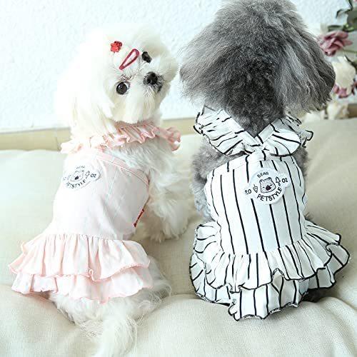 犬服 犬の服ワンピース 夏Tシャツ可愛いドッグウェア夏用 中小型犬スカート春秋用洋服 (M, 白い)