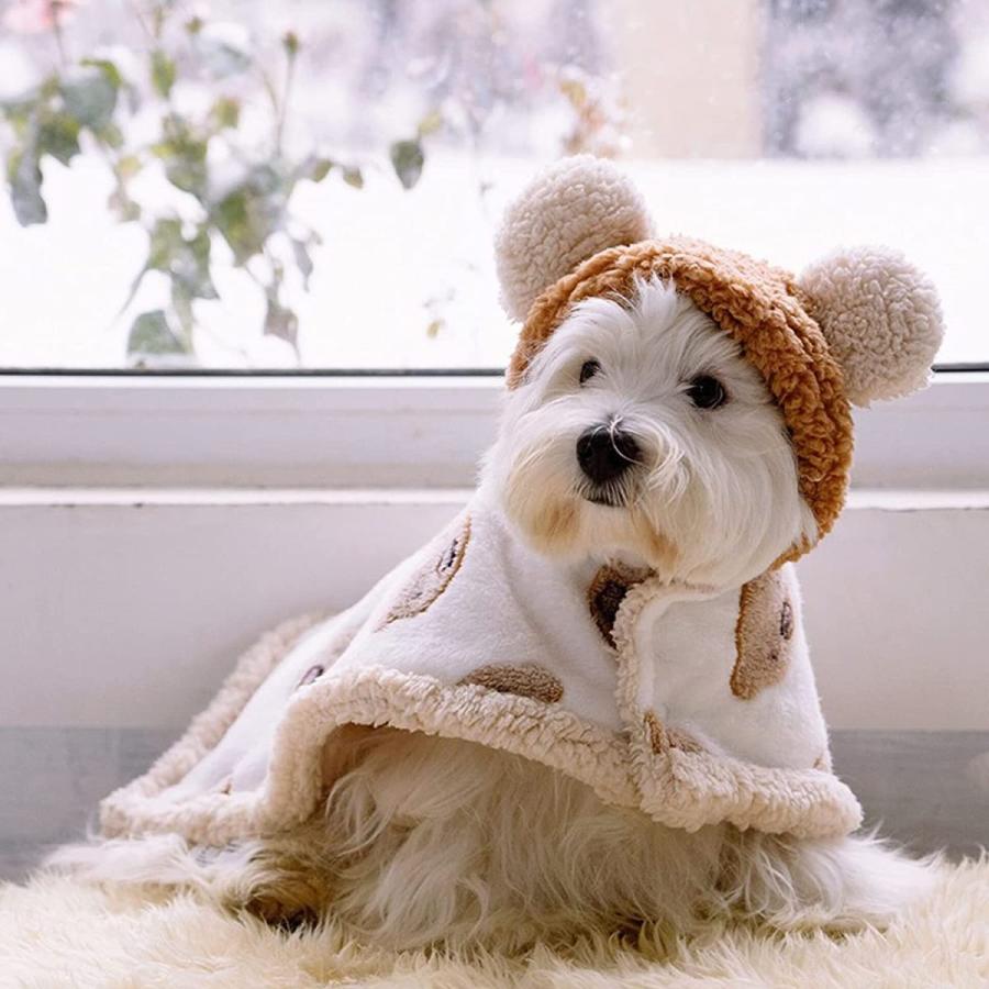 Dekori 猫犬ペットマント 犬 着る毛布 ドッグウエア ブランケット 防寒 もこもこ 可愛い 人気 ファッション 暖かい 防寒 コート 帽子付き洗