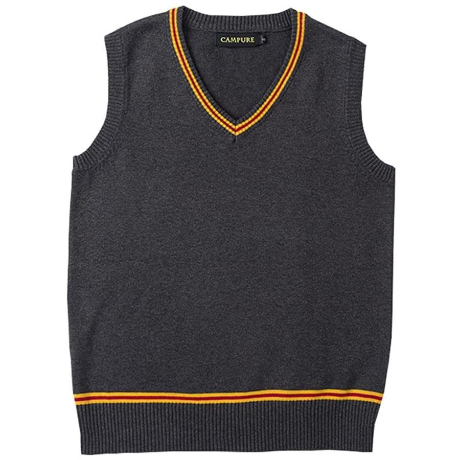 Wowcarbazole ベスト メンズ Vネック 学生服 スクールベスト ニット 綿 制服 ストライプ しっかり 春秋冬 オレンジ Wjp0015 ハイクオリティ