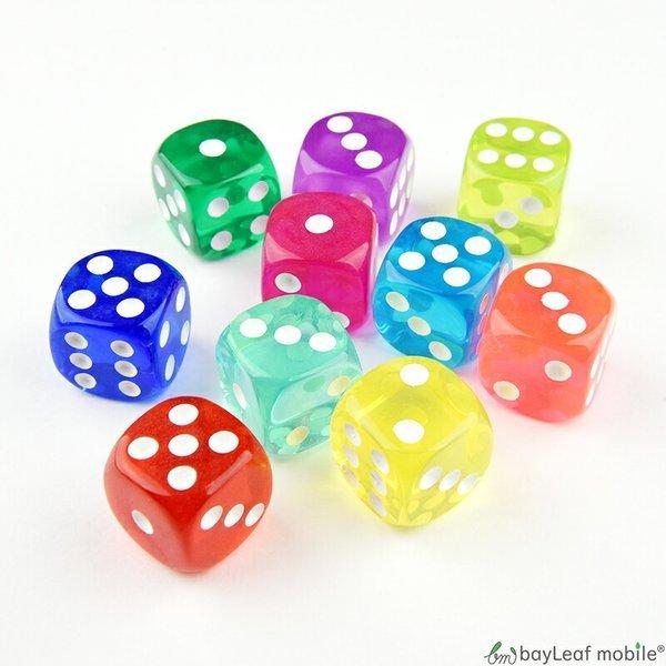 サイコロ さいころ 新品未使用正規品 ダイス 6面 アクリル 16mm クリア ボードゲーム 雑貨 立方体 双六 カラフル おもちゃ