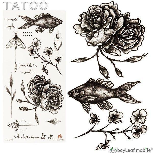 タトゥーシール タトゥー シール ペイント 3d 魚 バラ 花 防水 ボディシール Tatoo 入れ墨 刺青 転写 かわいい Tl 0 かわいい