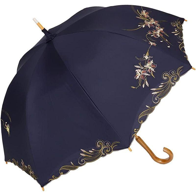 日傘 晴雨兼用 女優日傘 長日傘 刺繍 完全遮光 遮熱 UVカット かわず張り 涼しい 特殊2重張り 全面刺繍 (シャガ・ネイビー) 女優日傘 かわず張り 晴雨兼用 長日傘 刺繍 完全遮光 遮熱 UVカット 涼しい 特殊2重張り 全面刺繍 シャガ ネイビー