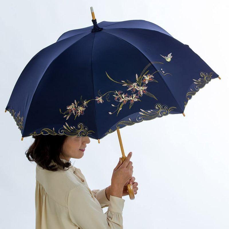 日傘 晴雨兼用 女優日傘 長日傘 刺繍 完全遮光 遮熱 UVカット かわず張り 涼しい 特殊2重張り 全面刺繍 (シャガ・ネイビー) 女優日傘 かわず張り 晴雨兼用 長日傘 刺繍 完全遮光 遮熱 UVカット 涼しい 特殊2重張り 全面刺繍 シャガ ネイビー