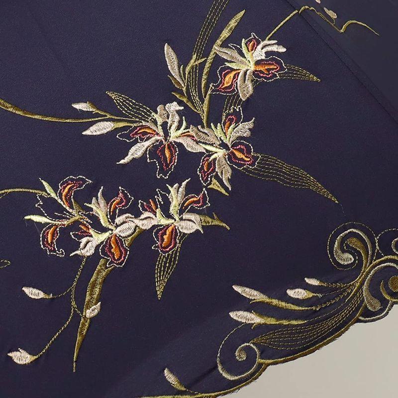 日傘 晴雨兼用 女優日傘 長日傘 刺繍 完全遮光 遮熱 UVカット かわず張り 涼しい 特殊2重張り 全面刺繍 (シャガ・ネイビー) 女優日傘 かわず張り 晴雨兼用 長日傘 刺繍 完全遮光 遮熱 UVカット 涼しい 特殊2重張り 全面刺繍 シャガ ネイビー