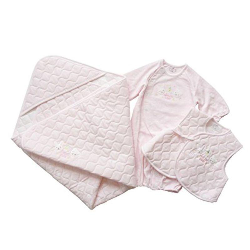 コットンスムース 日本製 出産準備3点セット ドレス・アフガン・ベスト ピンク
