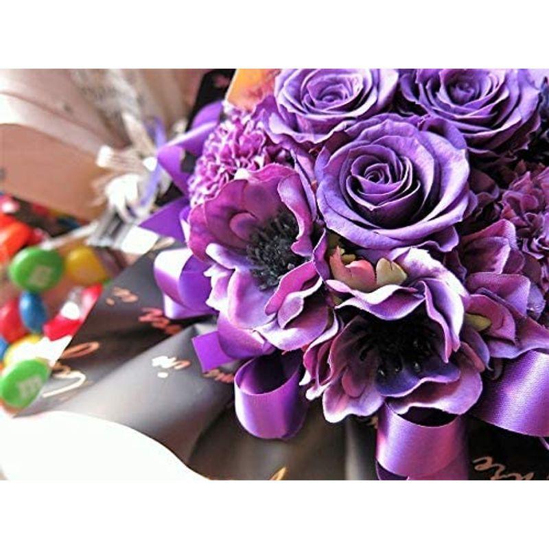 喜寿お祝い 77歳 花束風 紫バラ４ プリザーブドフラワー入りギフト クリアーケース付き 枯れない 77歳 花束風 紫バラ４ プリザーブドフラワー入りギフト クリアーケース付き 枯れない 　