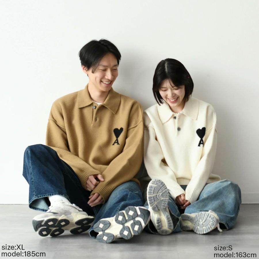 メンズ AMI PARIS 25aw メリノウールフェルトニット ポロ