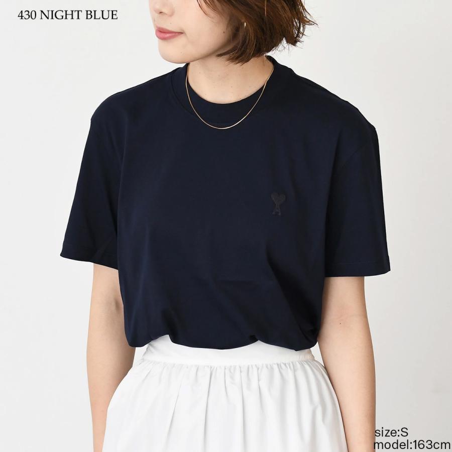 AMI ALEXANDRE MATTIUSSI(アミアレクサンドルマテュッシ) ワンポイントロゴ刺繍 クルーネック半袖Tシャツ カットソー レディース  S【中古】【ブランド古着バズストア】 AMI Alexandre Mattiussi アミ アレクサンドル マテュッシ アミパリス
