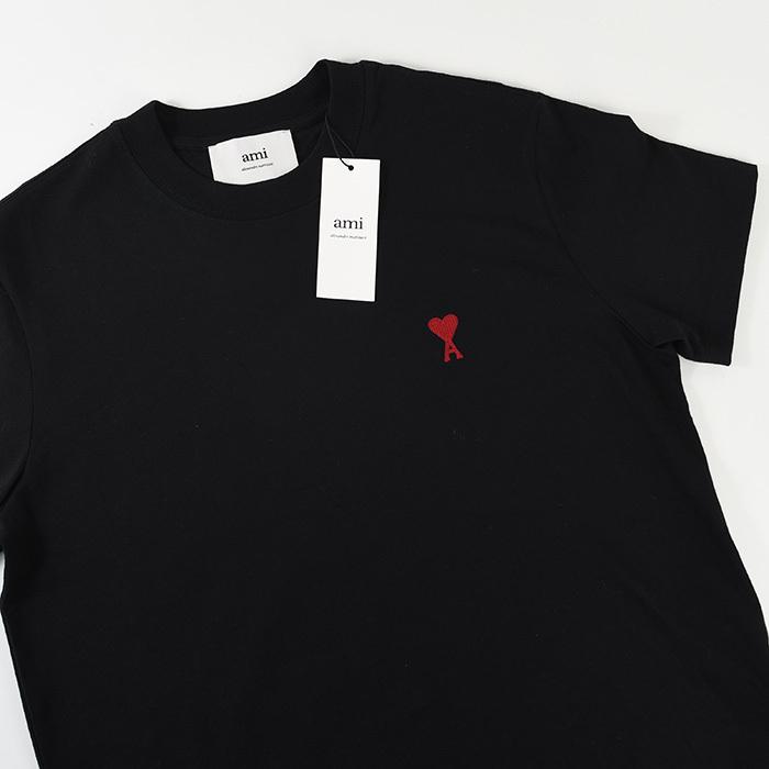 ami 黒 Tシャツ 赤いハート刺繍 新品 AMI PARIS アミパリス ブラック ハート刺繍 Tシャツ XL