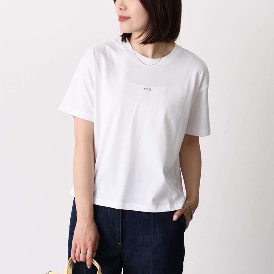 A.P.C アーペーセー Tシャツ BOXY MICRO LOGO Tシャツ COHBW F26387 レディース ホワイト ブラック オーガニックコットン マイクロロゴ 半袖 クルーネックの画像