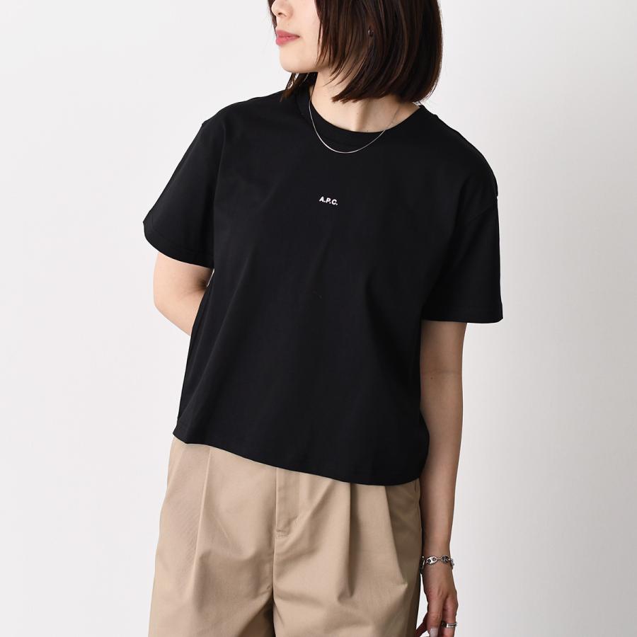 A.P.C アーペーセー Tシャツ BOXY MICRO LOGO Tシャツ COHBW F26387 レディース ホワイト ブラック オーガニックコットン マイクロロゴ 半袖 クルーネックの画像