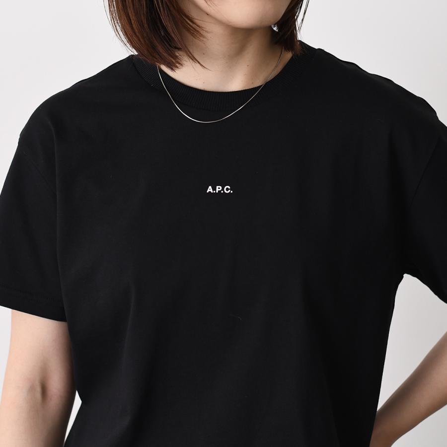 A.P.C アーペーセー Tシャツ BOXY MICRO LOGO Tシャツ COHBW F26387 レディース ホワイト ブラック オーガニックコットン マイクロロゴ 半袖 クルーネックの画像