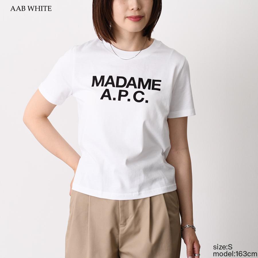 A.P.C アーペーセー Tシャツ MADAME A.P.C. クロップTシャツ COHBW F26559 レディース ホワイト コットン プリントロゴ 半袖 クルーネックの画像